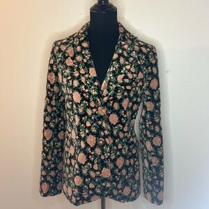 Madchen sold by Anthropologie FloralVelvet Blazer Jacket - Brown with Pink Roses